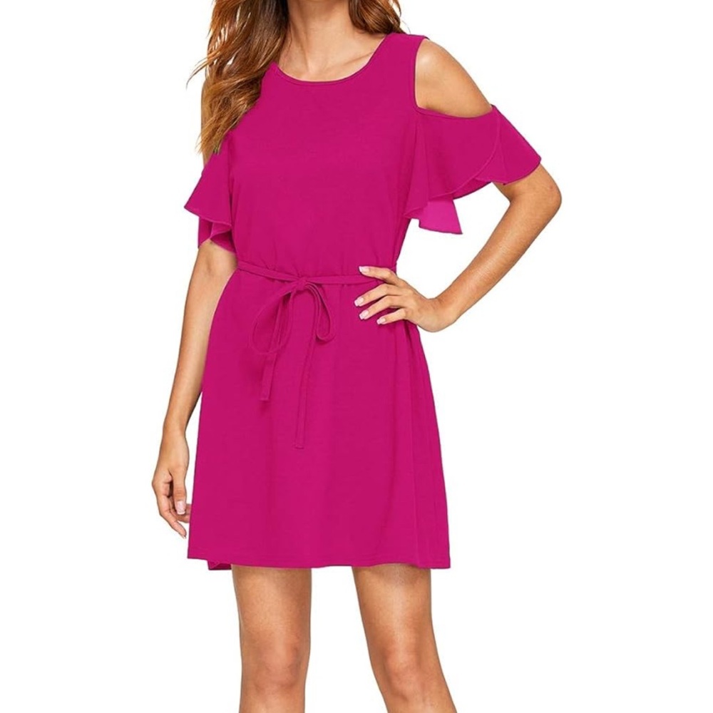 Hot Pink Cold Shoulder Shift Dress